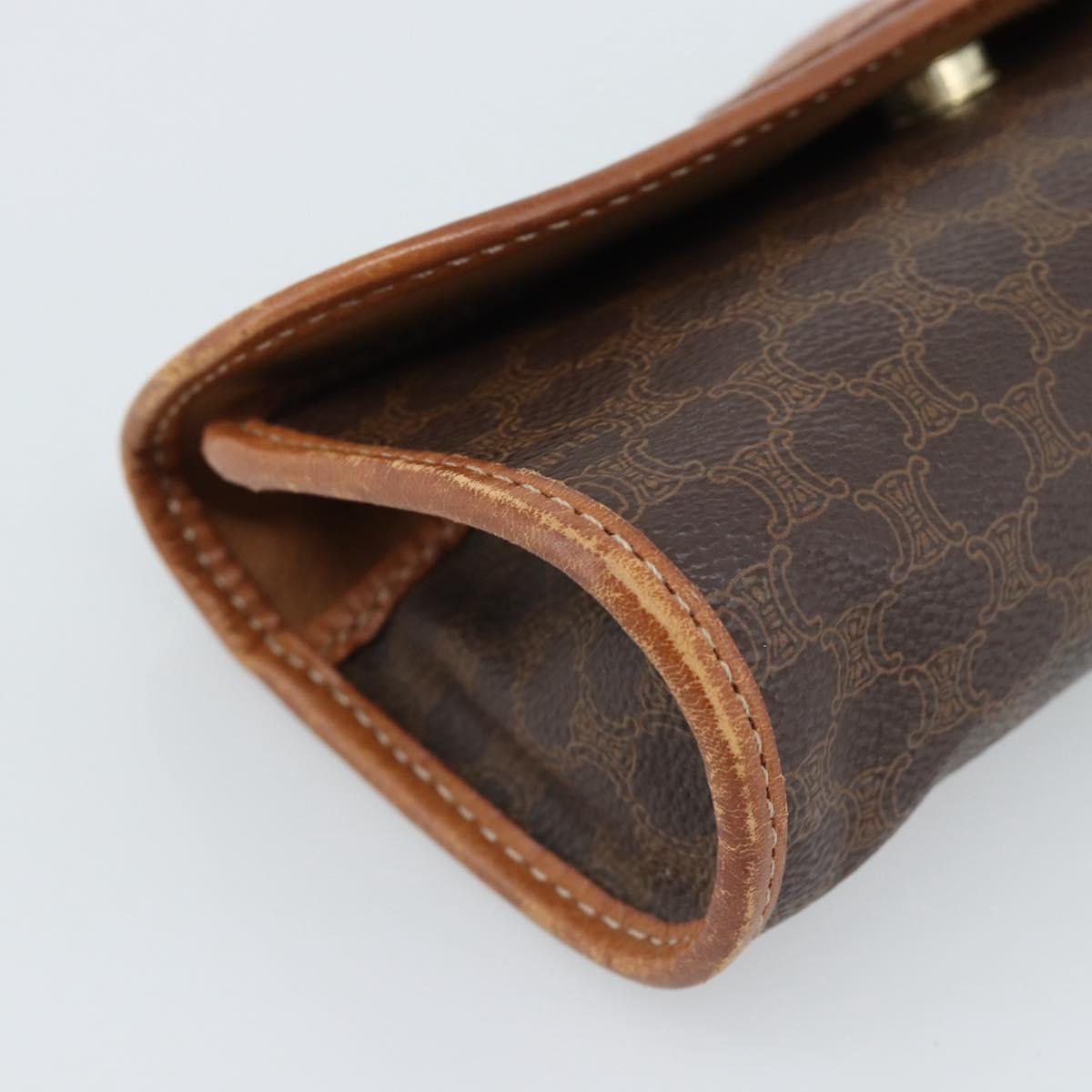 CELINE Macadam Canvas Pouch PVC Leather Brown Gold Auth 185196