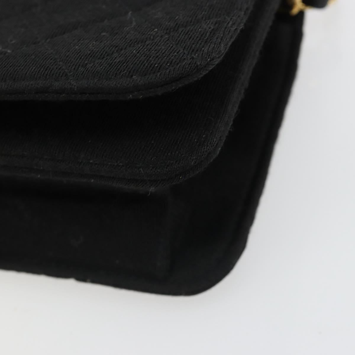 CHANEL Matelasse Chain Shoulder Bag Cotton Black Gold CC Auth 185197