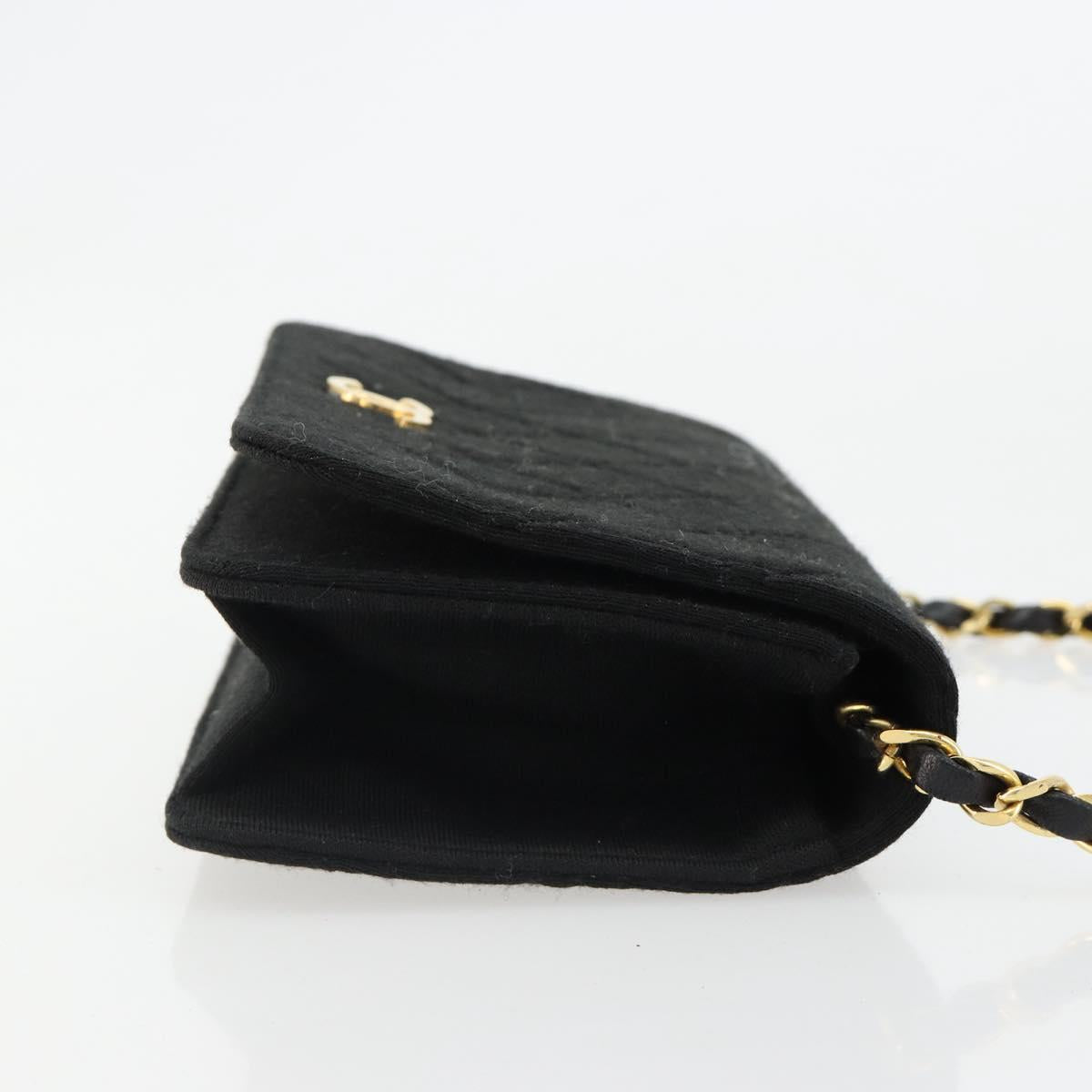 CHANEL Matelasse Chain Shoulder Bag Cotton Black Gold CC Auth 185197