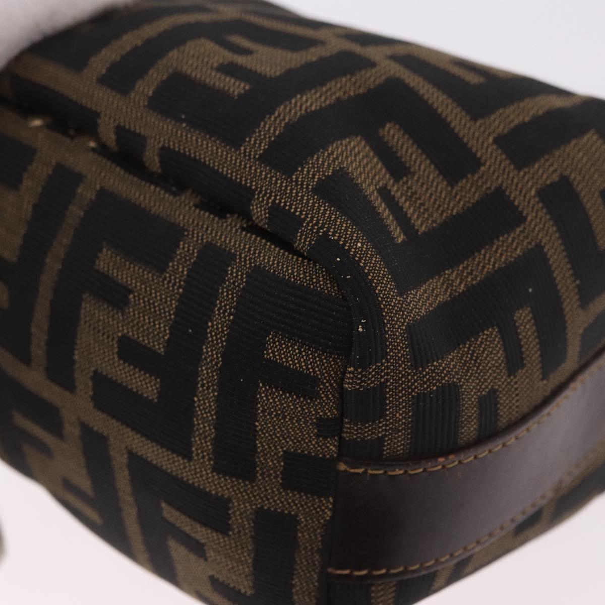 FENDI Zucca Canvas Hand Pouch Black Brown Auth 185198