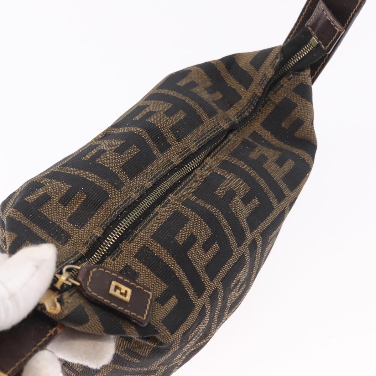 FENDI Zucca Canvas Hand Pouch Black Brown Auth 185198