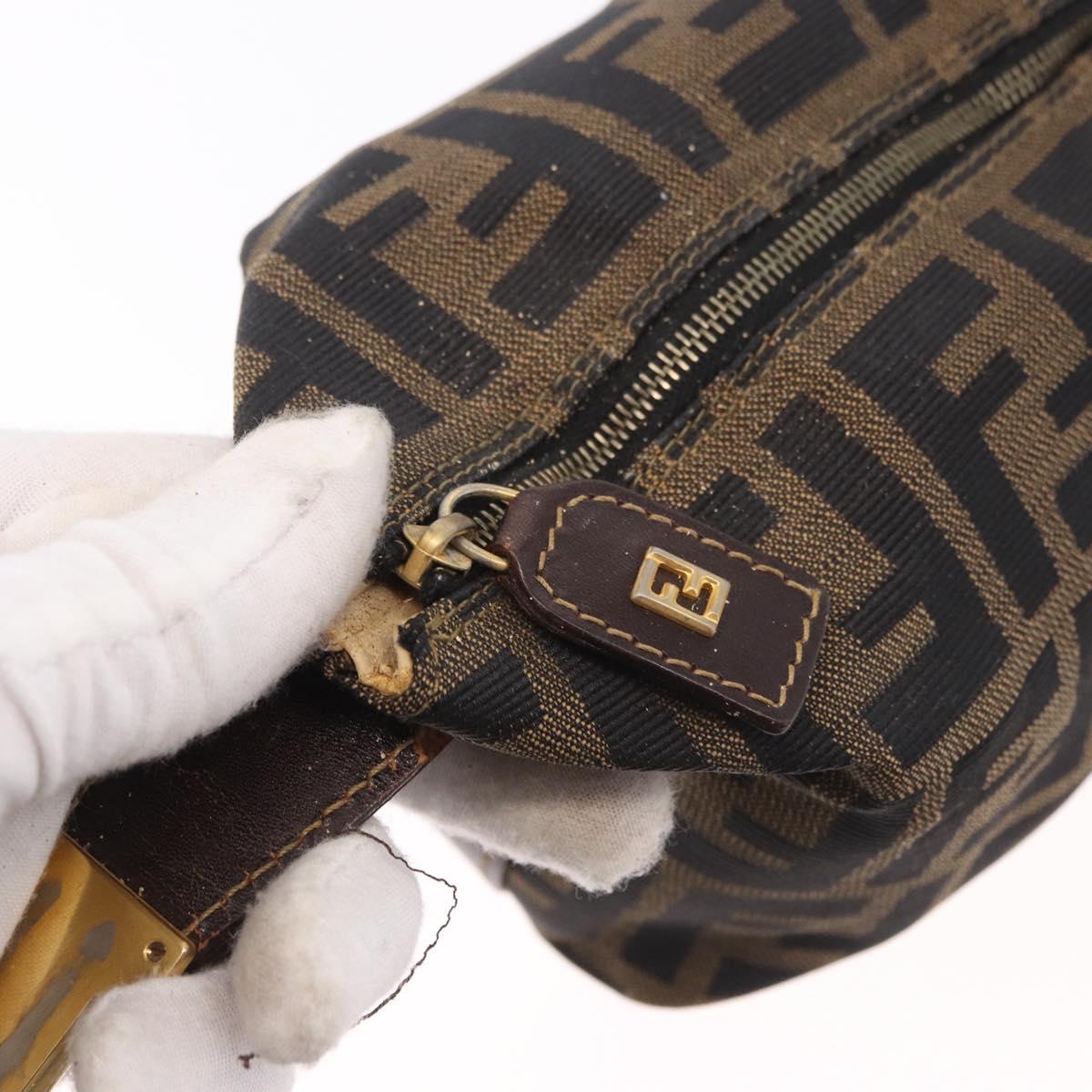 FENDI Zucca Canvas Hand Pouch Black Brown Auth 185198