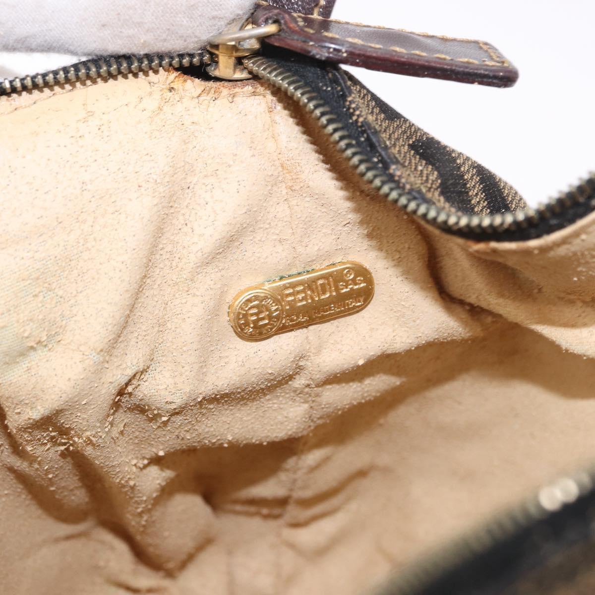 FENDI Zucca Canvas Hand Pouch Black Brown Auth 185198