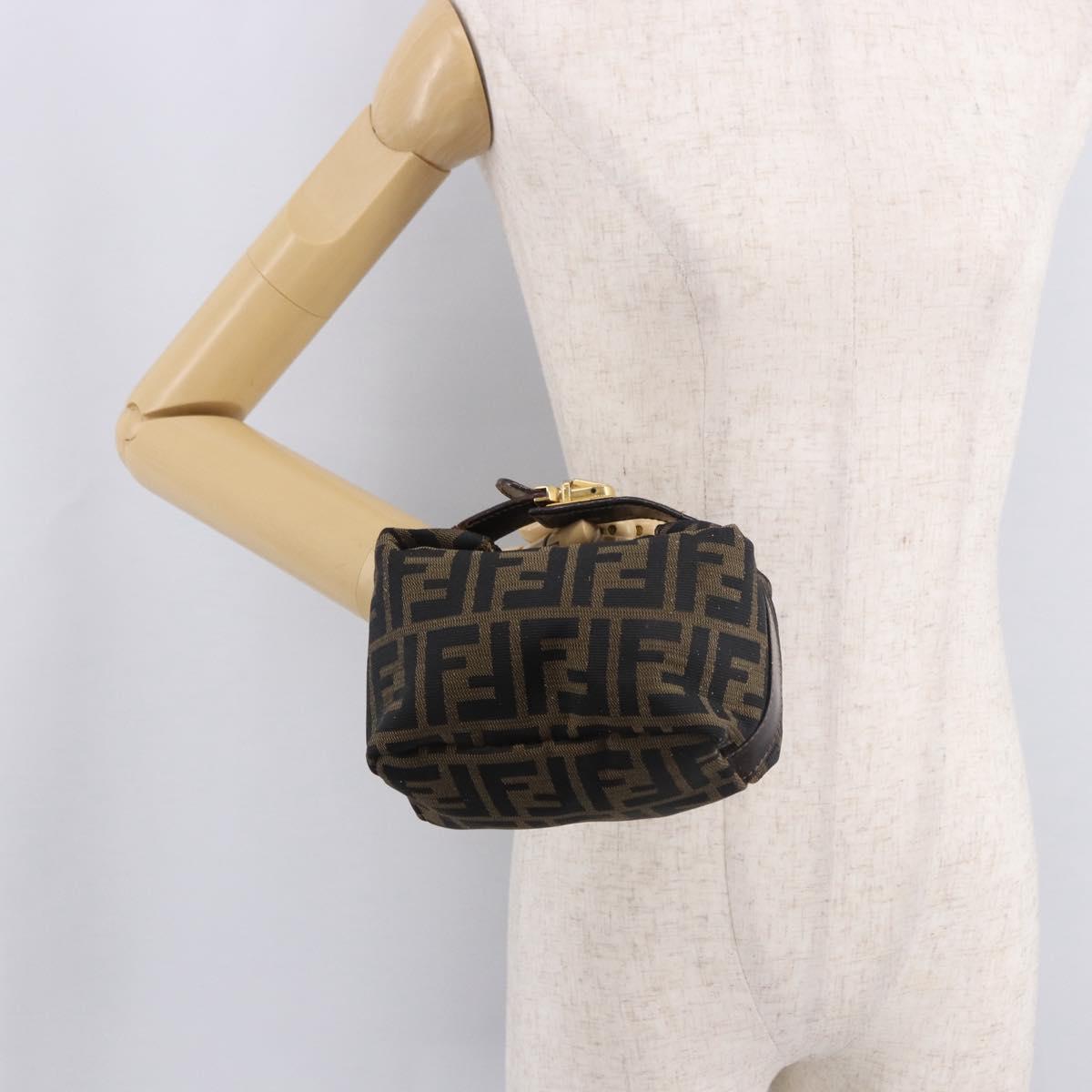 FENDI Zucca Canvas Hand Pouch Black Brown Auth 185198