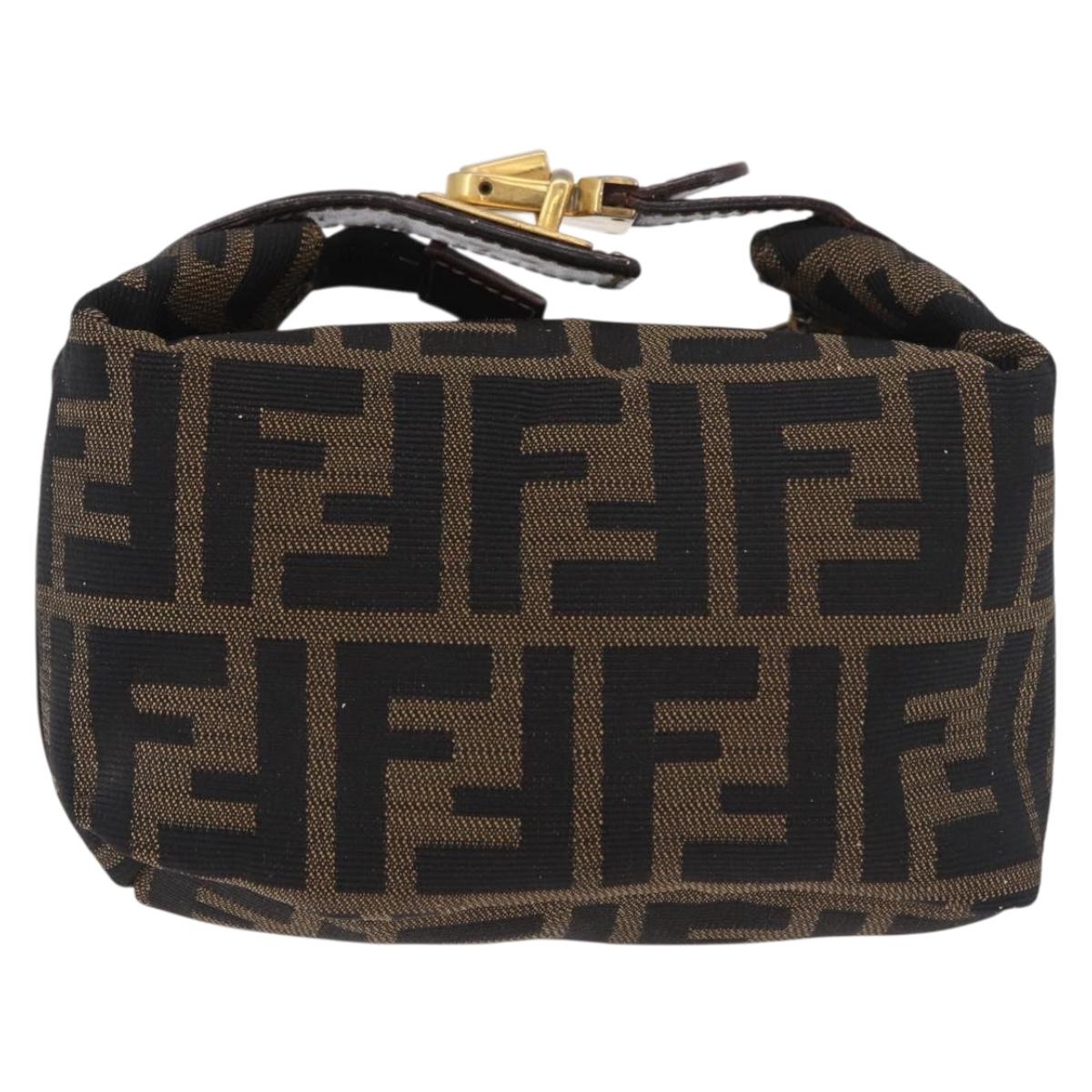 FENDI Zucca Canvas Hand Pouch Black Brown Auth 185198