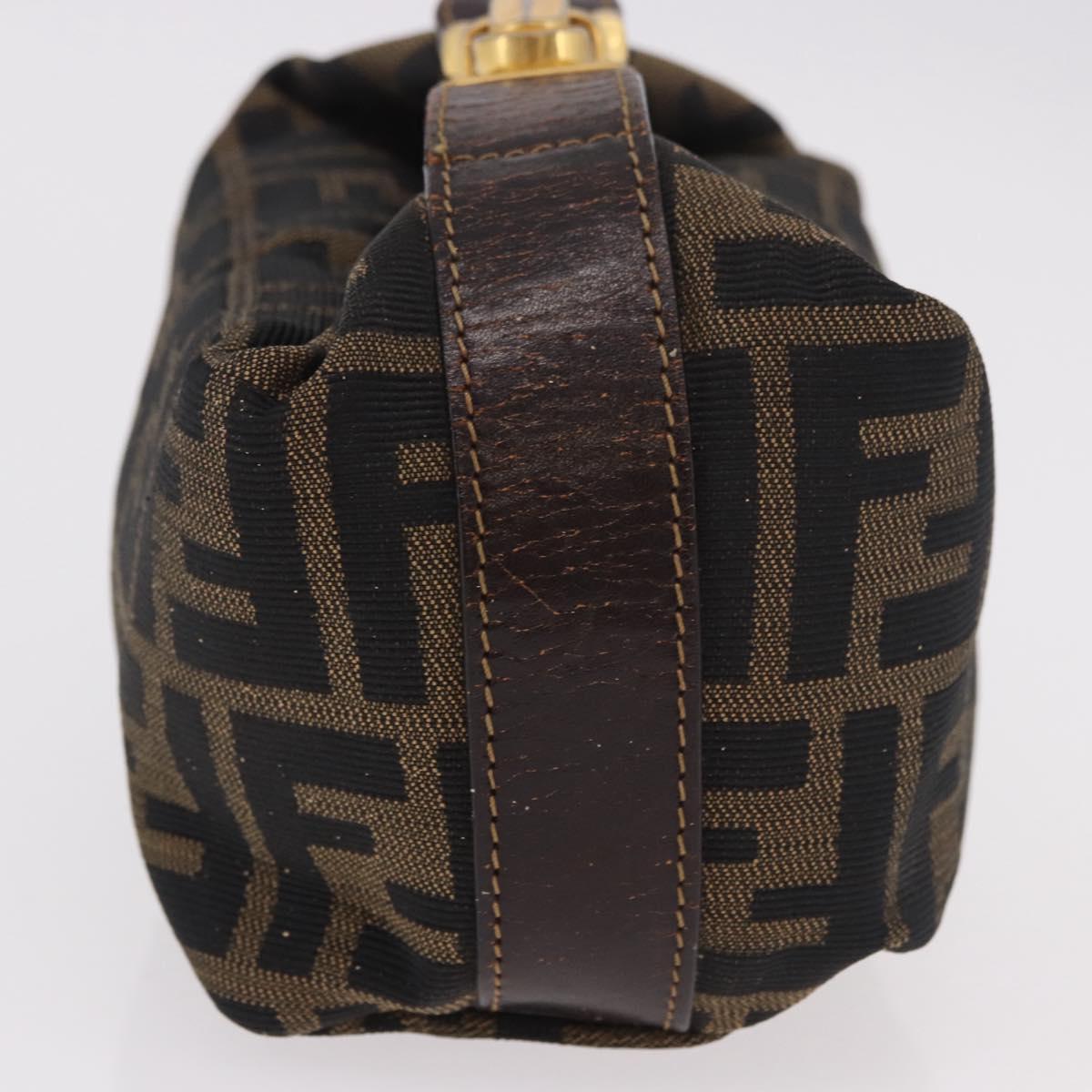 FENDI Zucca Canvas Hand Pouch Black Brown Auth 185198