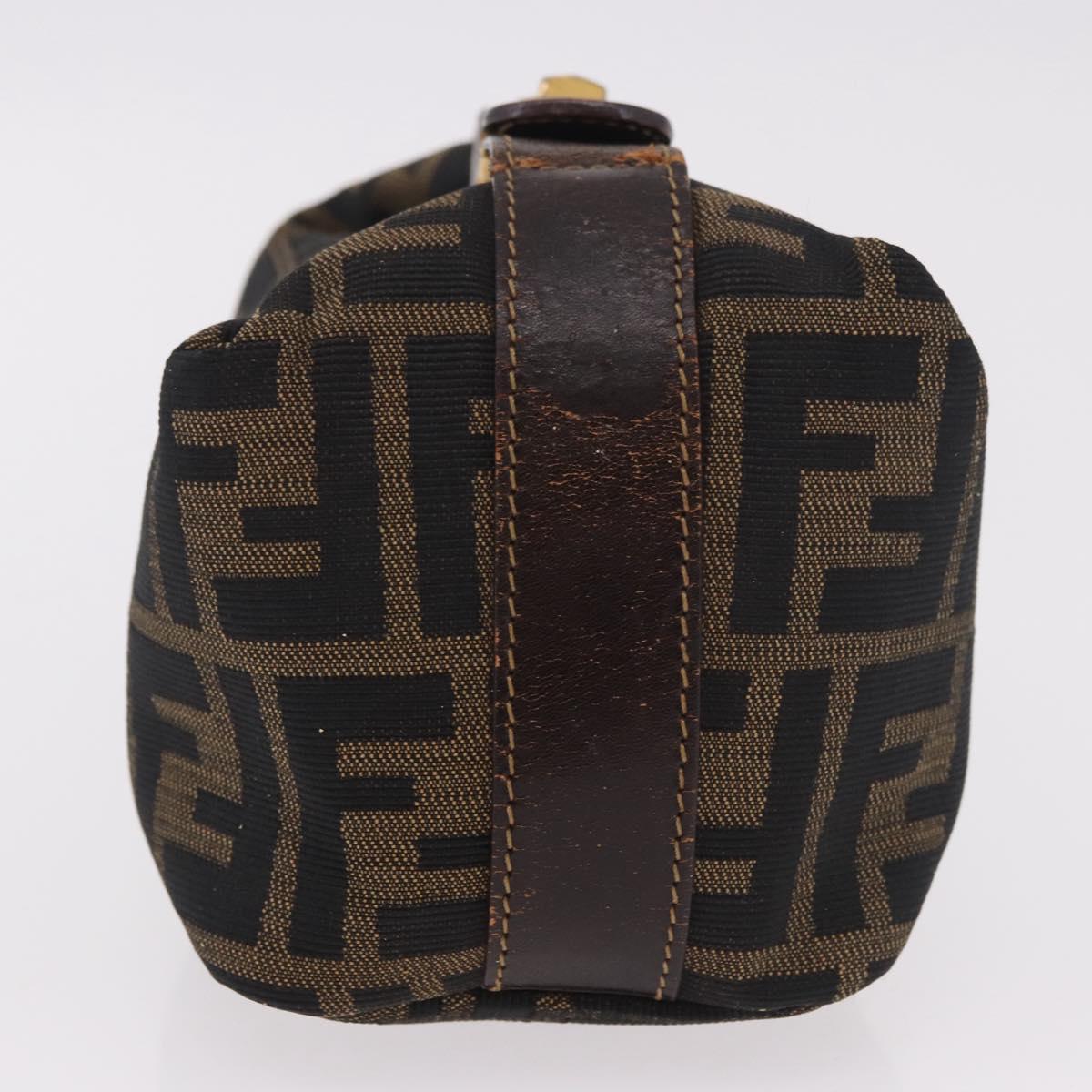 FENDI Zucca Canvas Hand Pouch Black Brown Auth 185198
