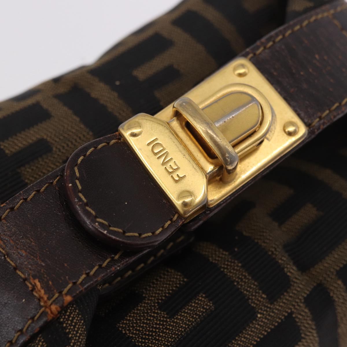 FENDI Zucca Canvas Hand Pouch Black Brown Auth 185198