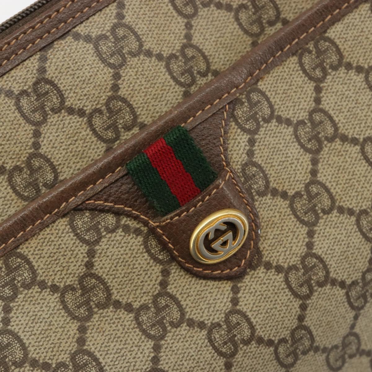 GUCCI GG Supreme Web Sherry Line Bag PVC Beige Gold 89 02 077 Auth 185199