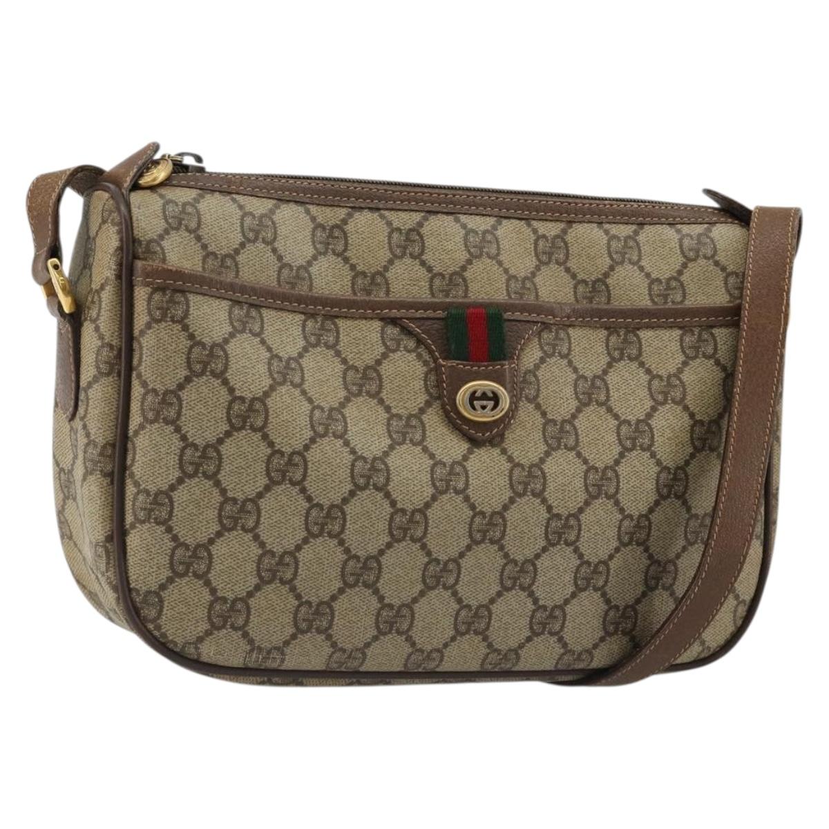 GUCCI GG Supreme Web Sherry Line Bag PVC Beige Gold 89 02 077 Auth 185199
