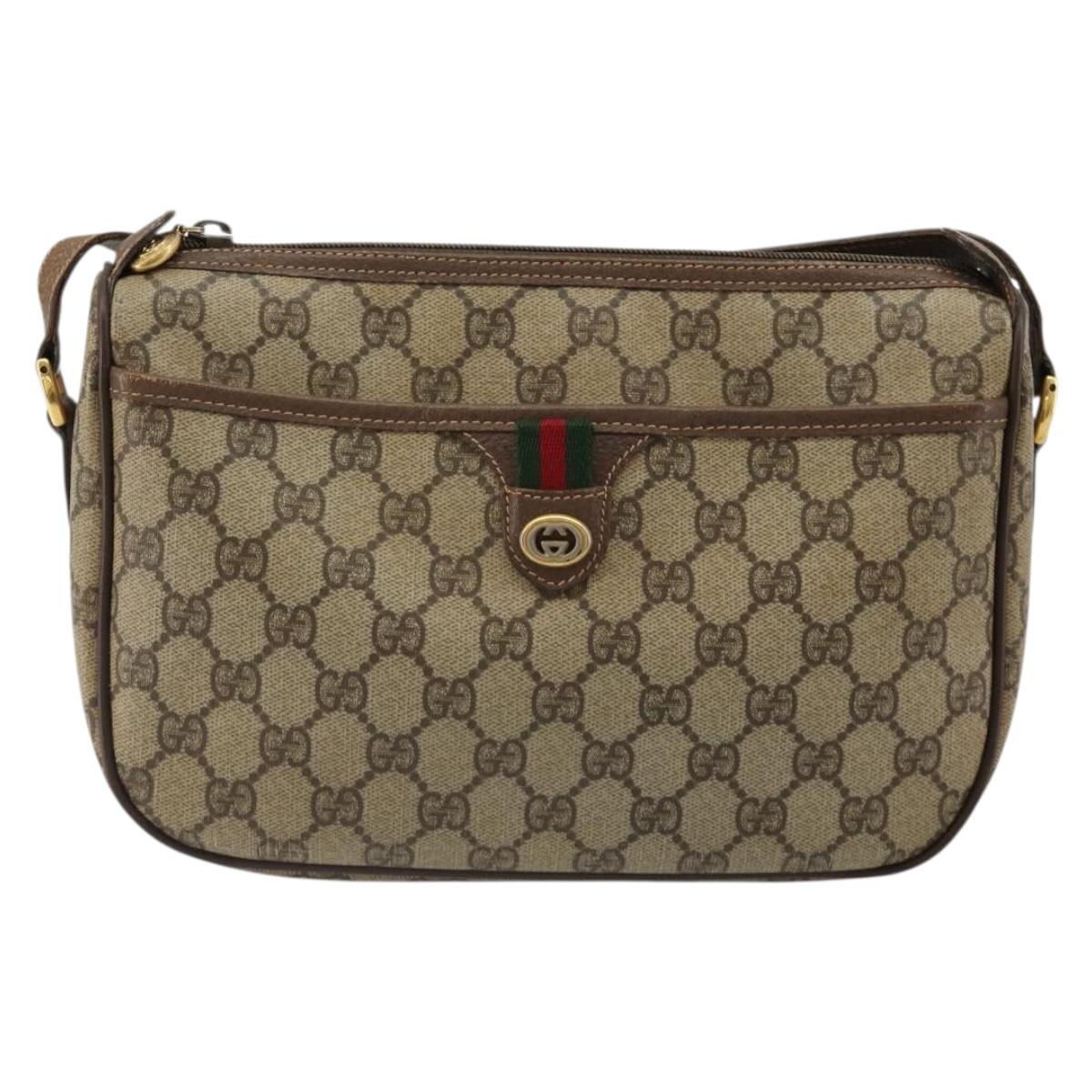GUCCI GG Supreme Web Sherry Line Bag PVC Beige Gold 89 02 077 Auth 185199