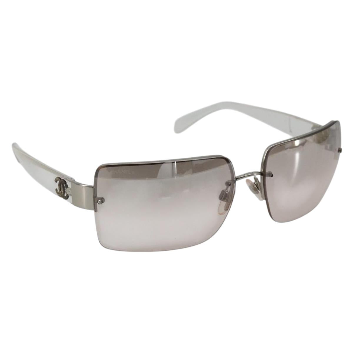 CHANEL Sunglasses Plastic Clear Silver CC Auth 185209