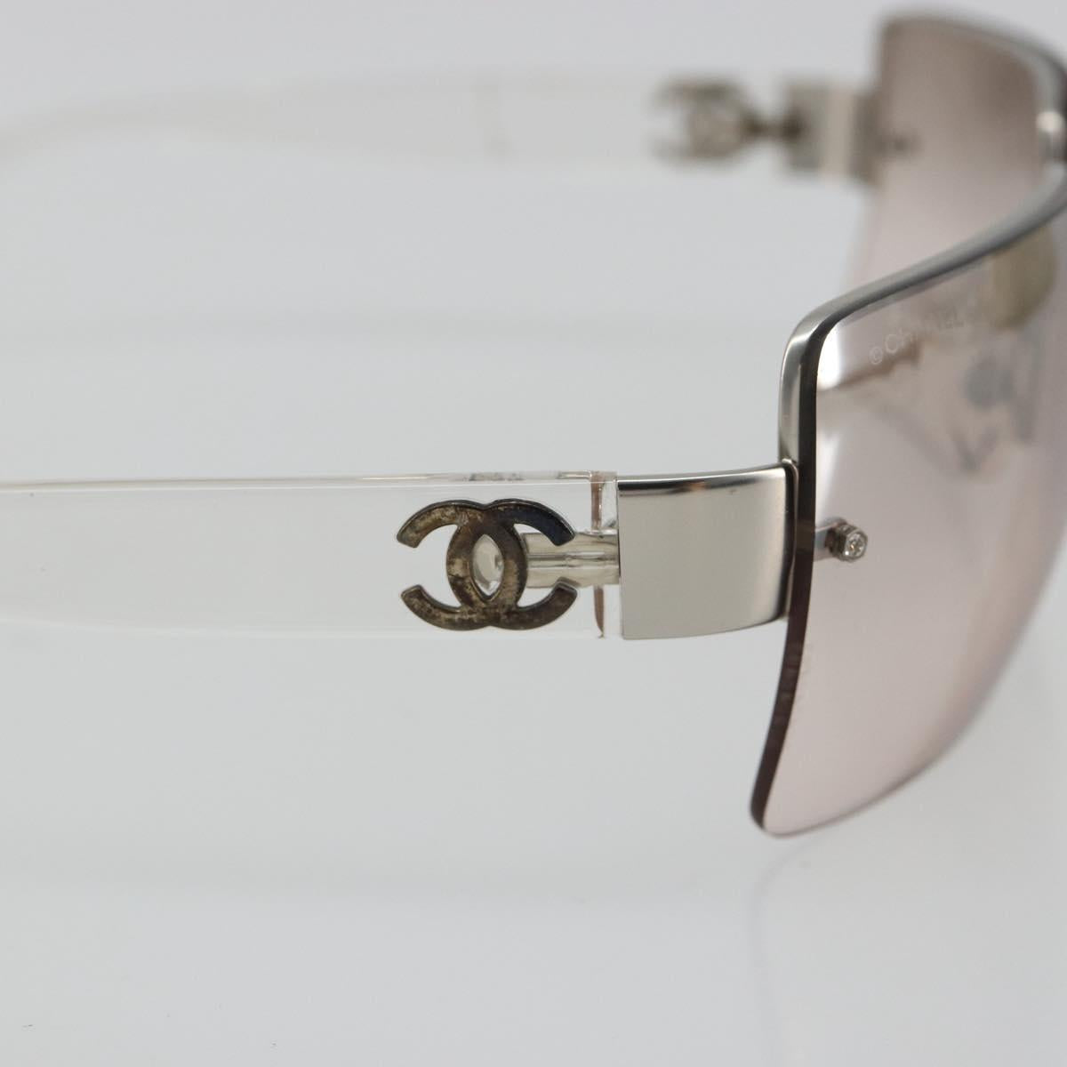 CHANEL Sunglasses Plastic Clear Silver CC Auth 185209