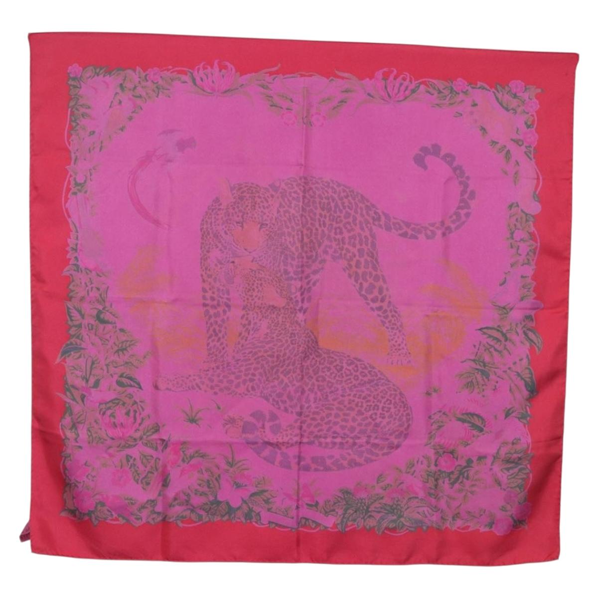 HERMES Carre 90 Scarf Silk ""JUNGLE LOVE"" Pink Auth 185241