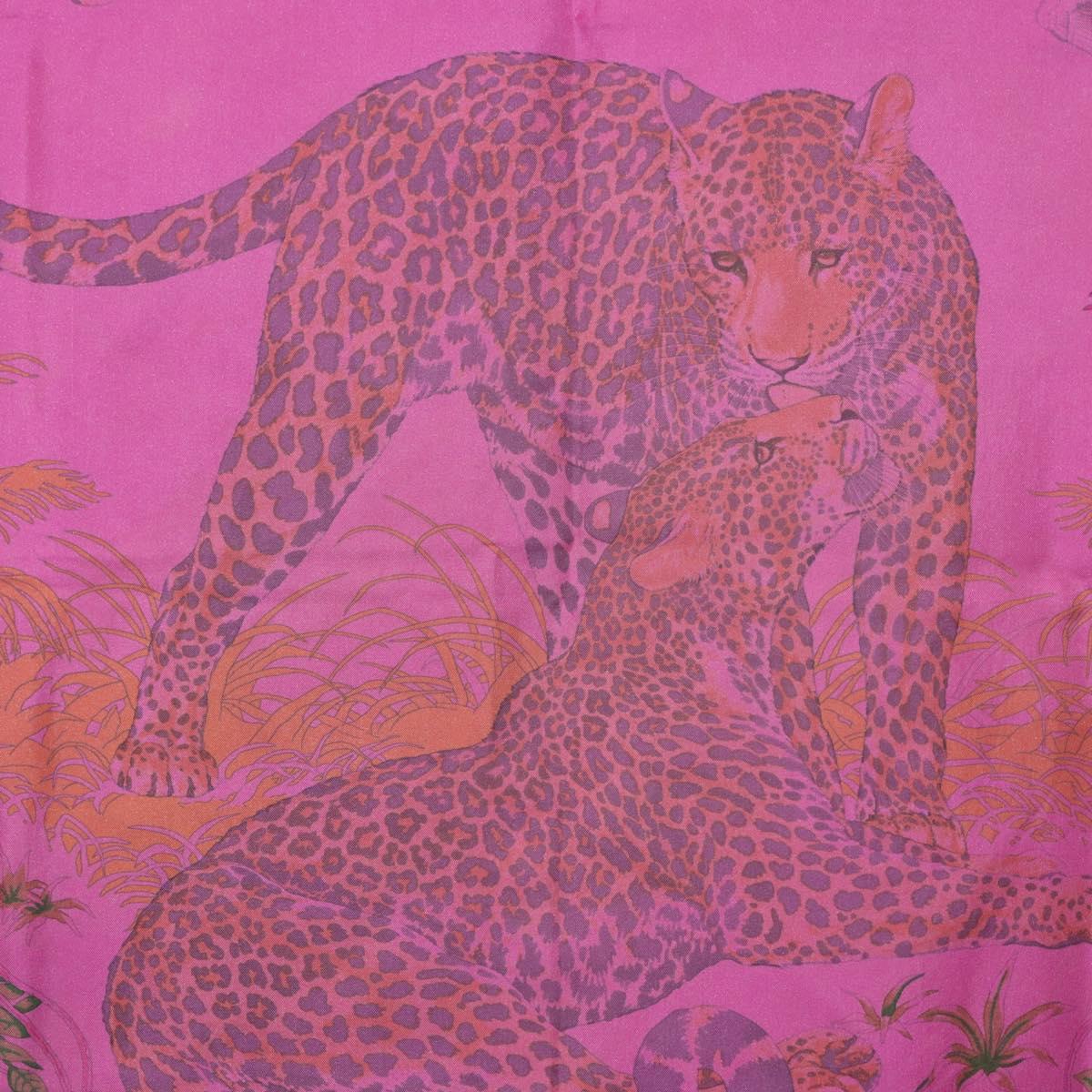 HERMES Carre 90 Scarf Silk ""JUNGLE LOVE"" Pink Auth 185241