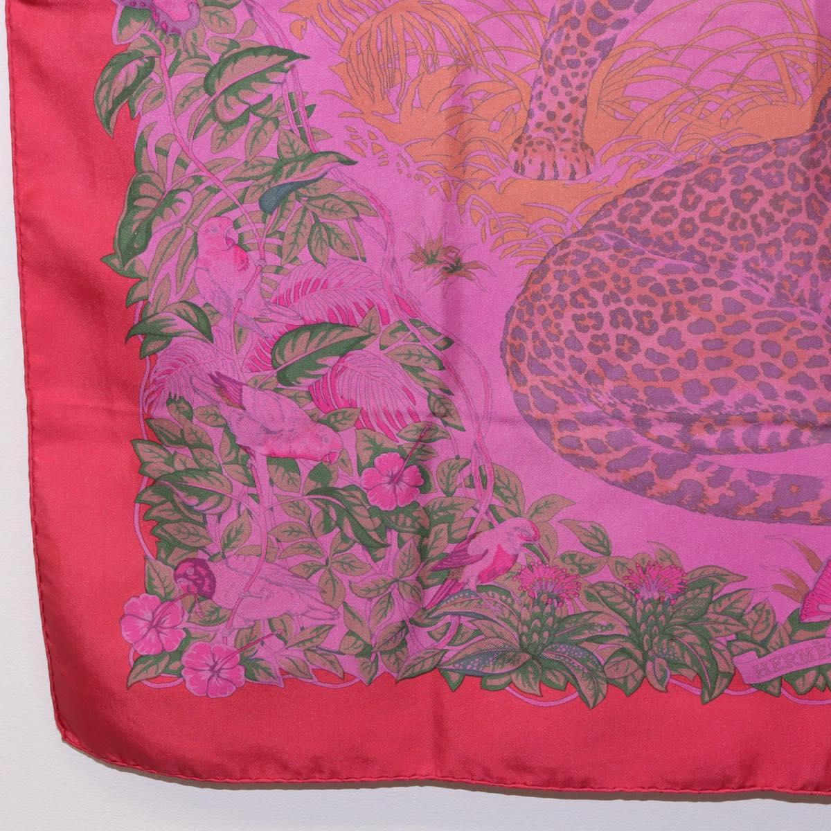 HERMES Carre 90 Scarf Silk ""JUNGLE LOVE"" Pink Auth 185241