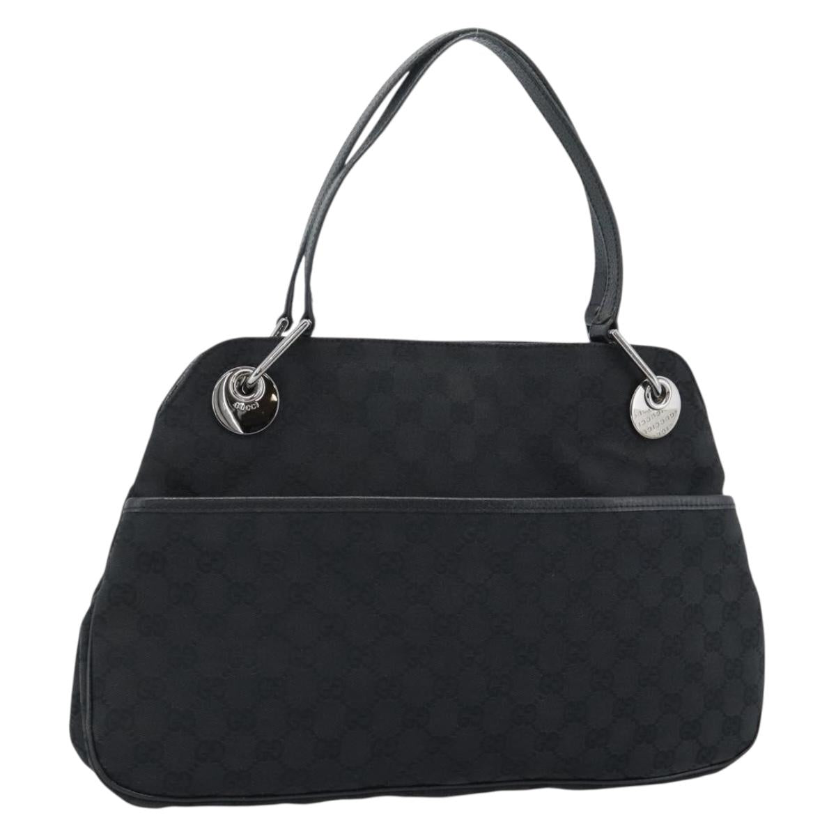GUCCI GG Canvas Hand Bag Black Silver 121023 Auth 185252A