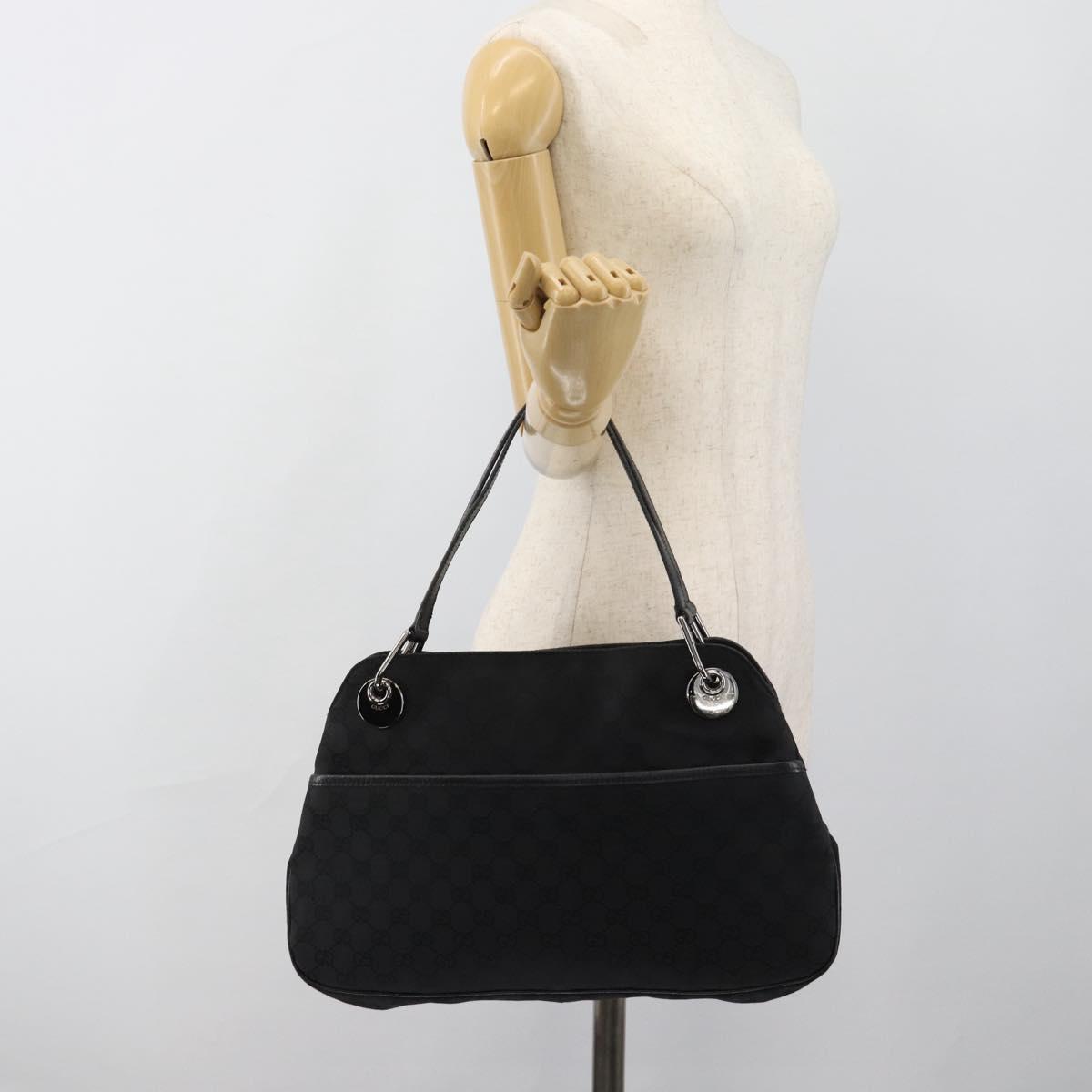 GUCCI GG Canvas Hand Bag Black Silver 121023 Auth 185252A
