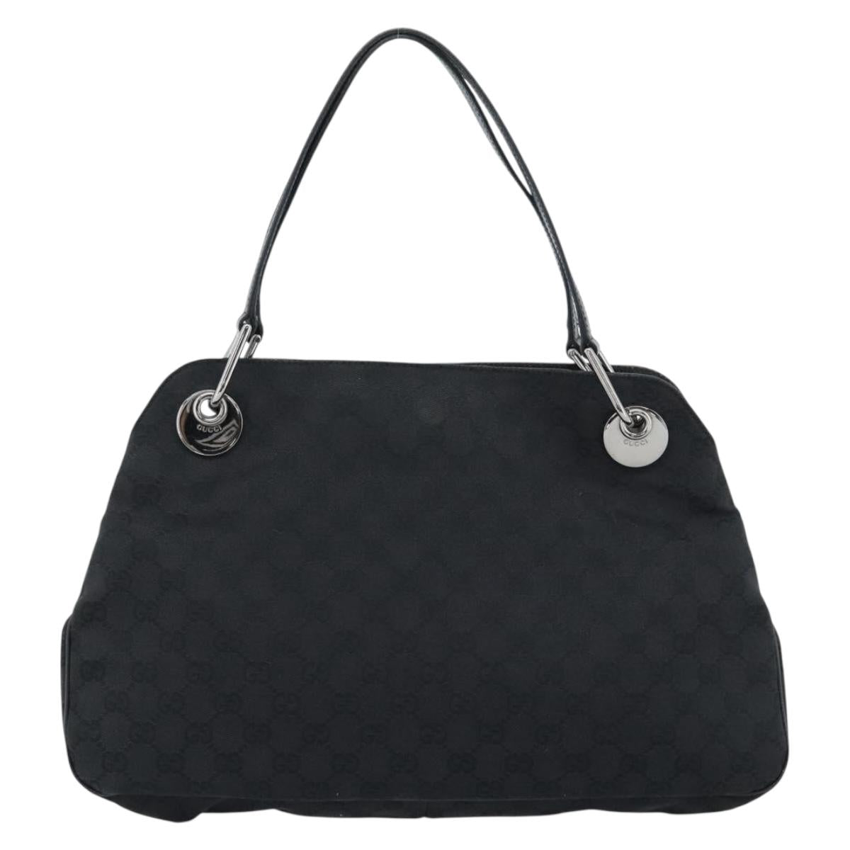 GUCCI GG Canvas Hand Bag Black Silver 121023 Auth 185252A