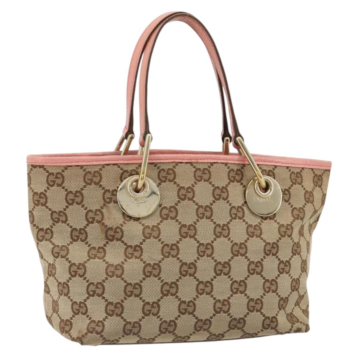 GUCCI GG Canvas Hand Bag Pink Gold 120844 Auth 185253