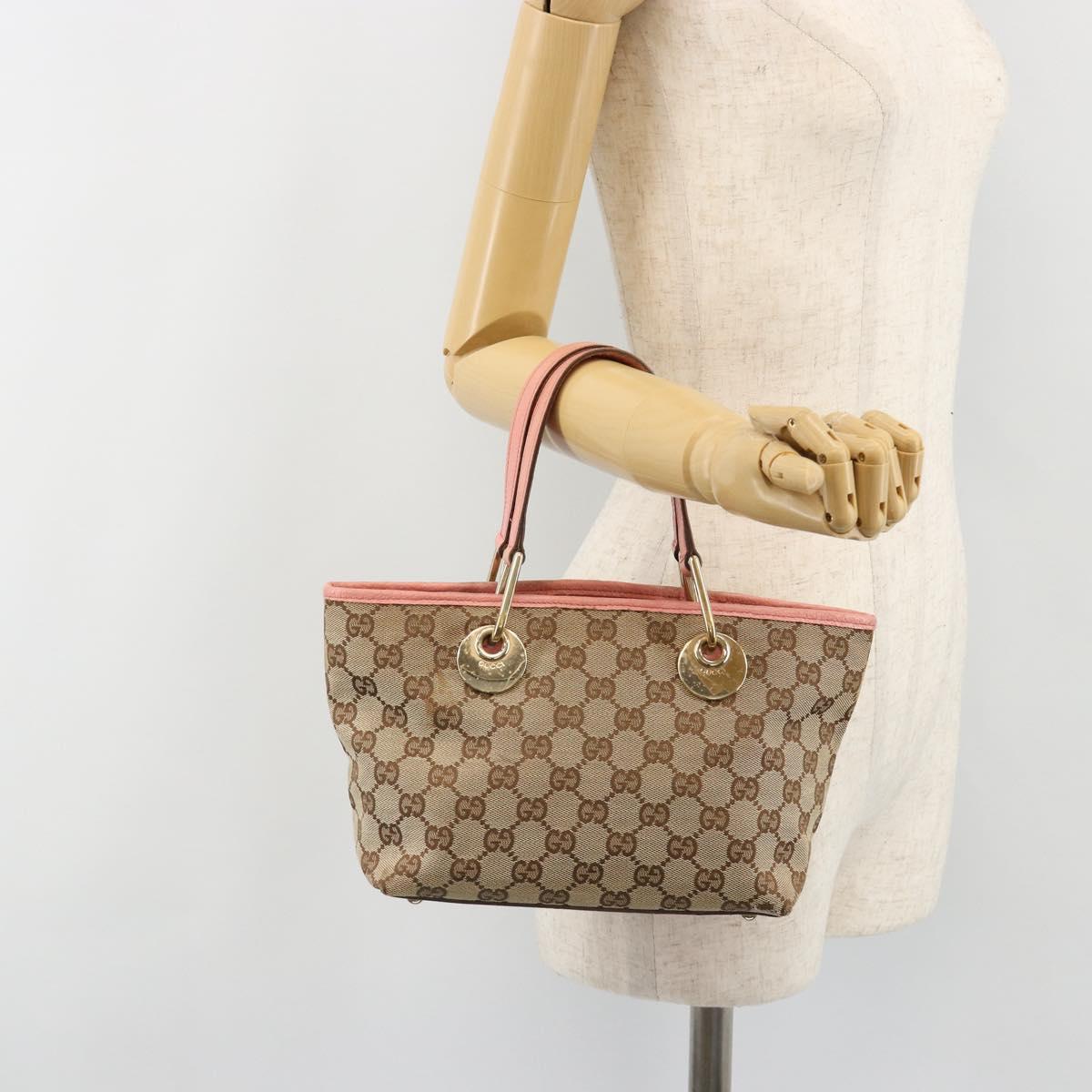 GUCCI GG Canvas Hand Bag Pink Gold 120844 Auth 185253