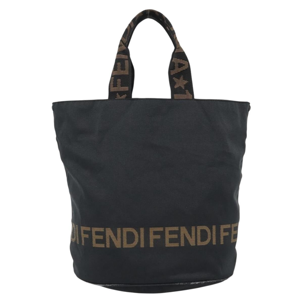 FENDI Tote Bag Canvas Black Gold Auth 185254