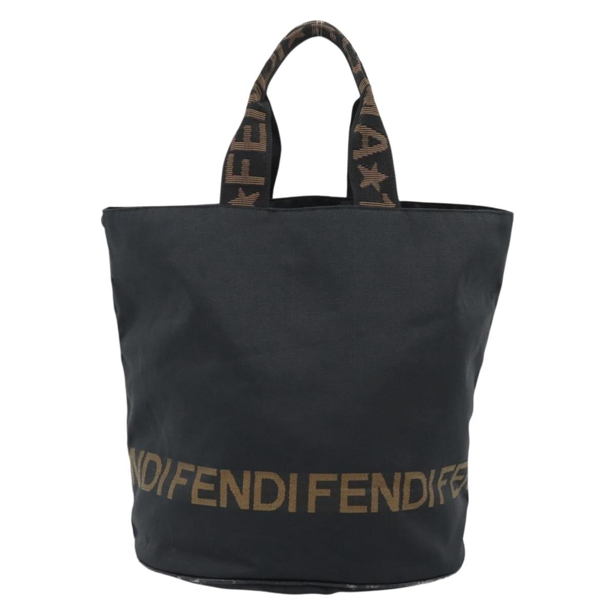 FENDI Tote Bag Canvas Black Gold Auth 185254