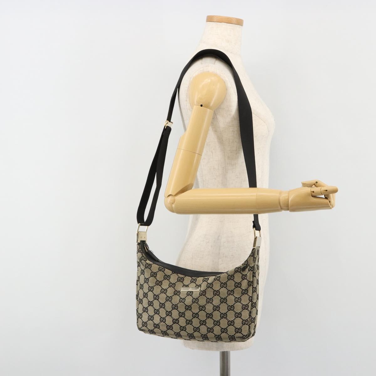 GUCCI GG Canvas Shoulder Bag Black Gold 019 0433 Auth 185255