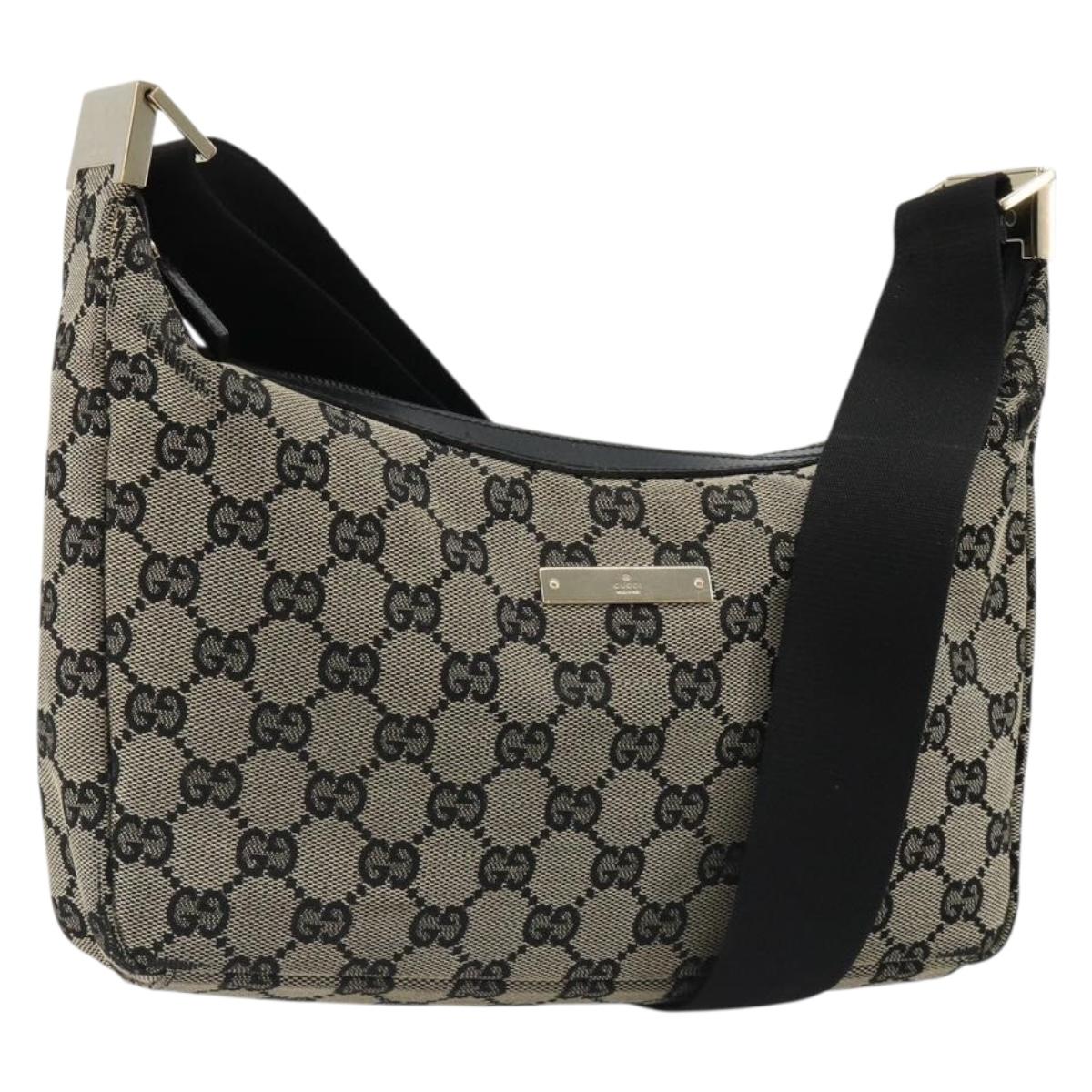 GUCCI GG Canvas Shoulder Bag Black Gold 019 0433 Auth 185255
