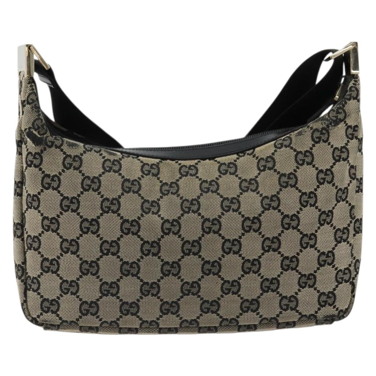 GUCCI GG Canvas Shoulder Bag Black Gold 019 0433 Auth 185255