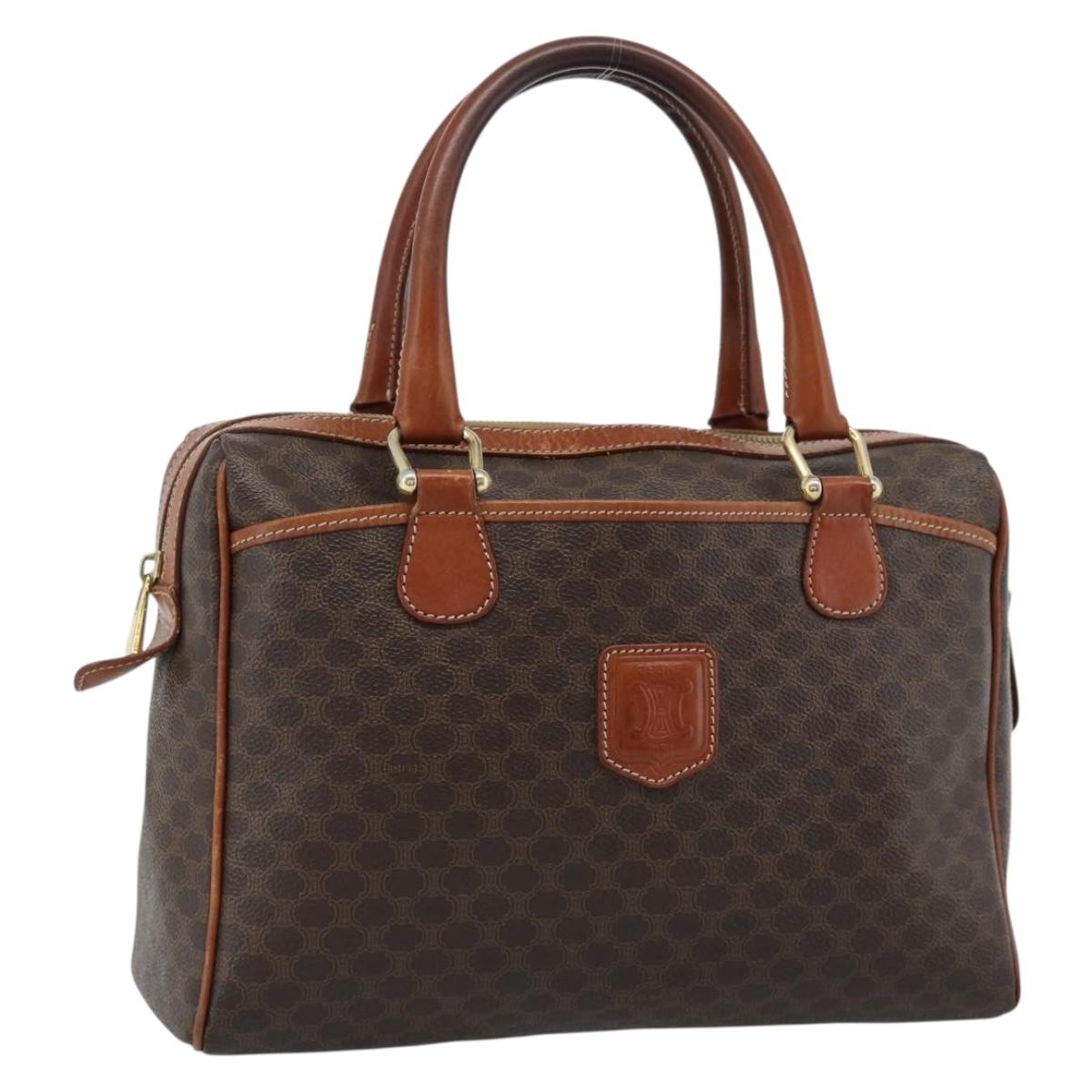 CELINE Macadam Canvas Hand Bag PVC Leather Brown Gold Auth 185260A