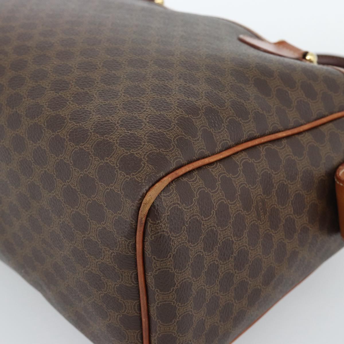 CELINE Macadam Canvas Hand Bag PVC Leather Brown Gold Auth 185260A