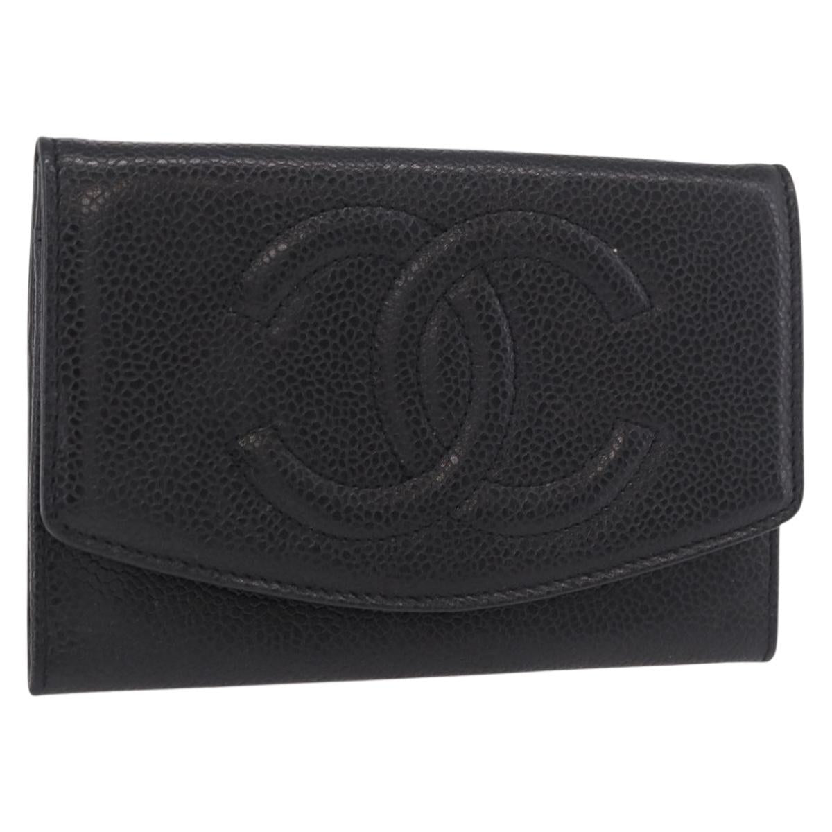 CHANEL COCO Mark Pouch Caviar Skin Black Gold CC Auth 185262V
