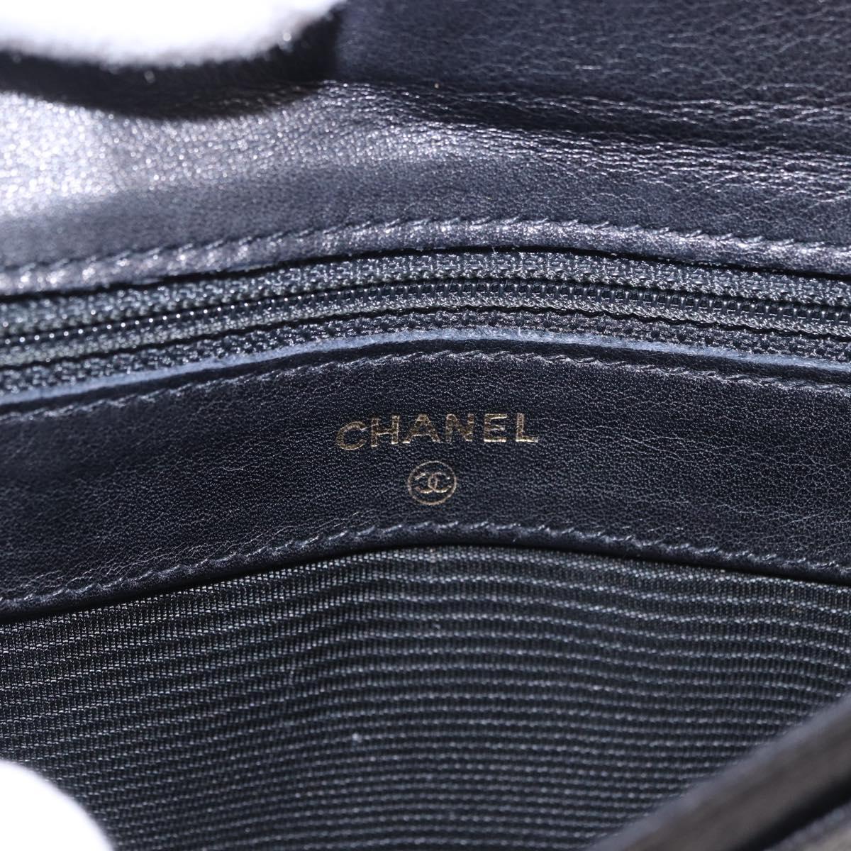 CHANEL COCO Mark Pouch Caviar Skin Black Gold CC Auth 185262V