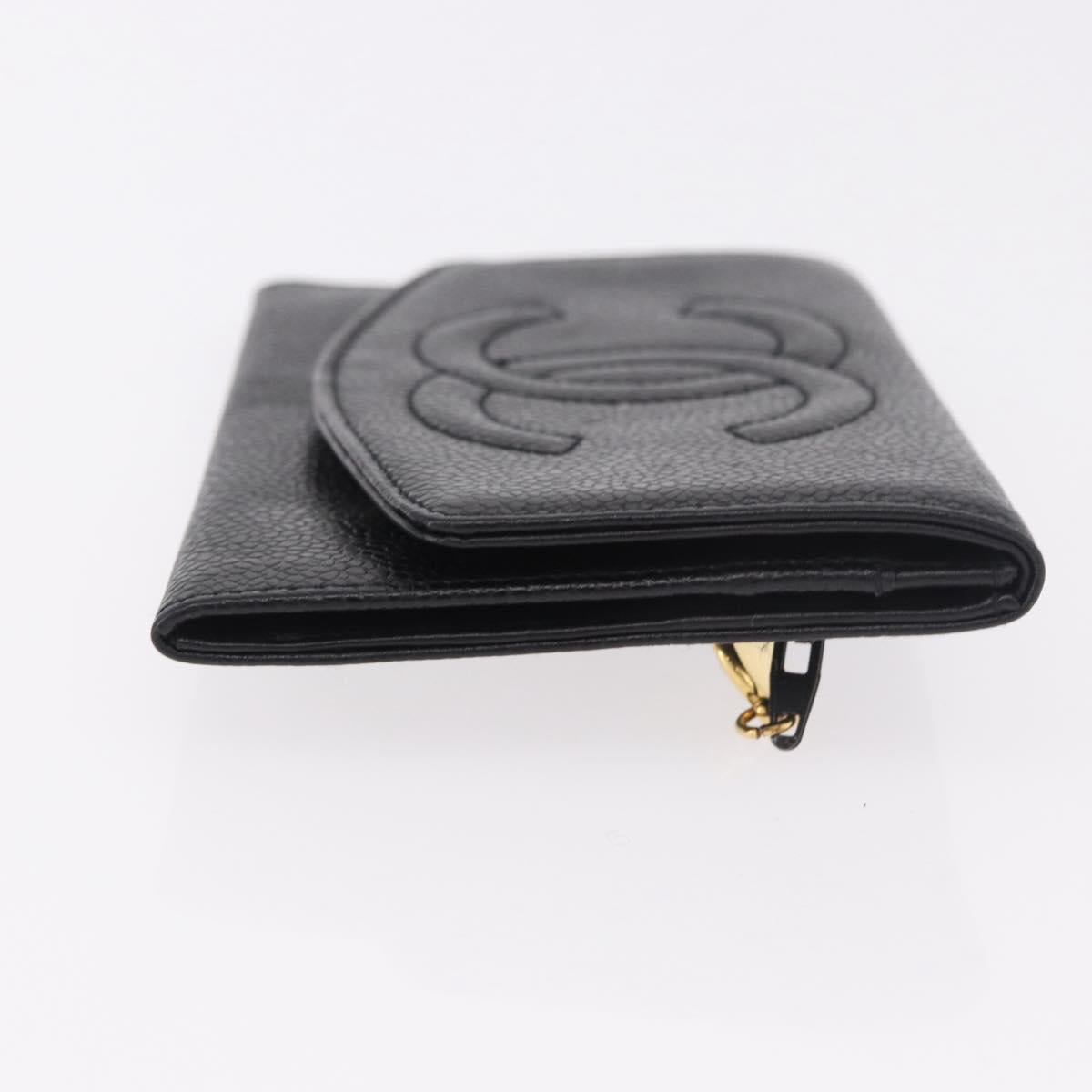 CHANEL COCO Mark Pouch Caviar Skin Black Gold CC Auth 185262V