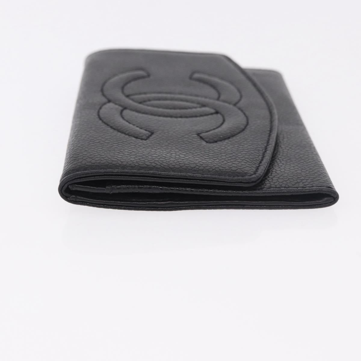 CHANEL COCO Mark Pouch Caviar Skin Black Gold CC Auth 185262V