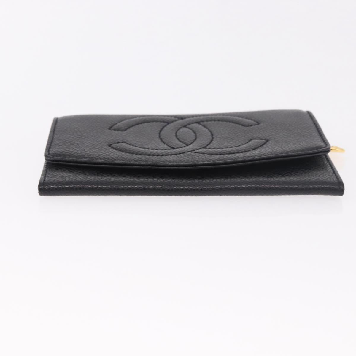 CHANEL COCO Mark Pouch Caviar Skin Black Gold CC Auth 185262V