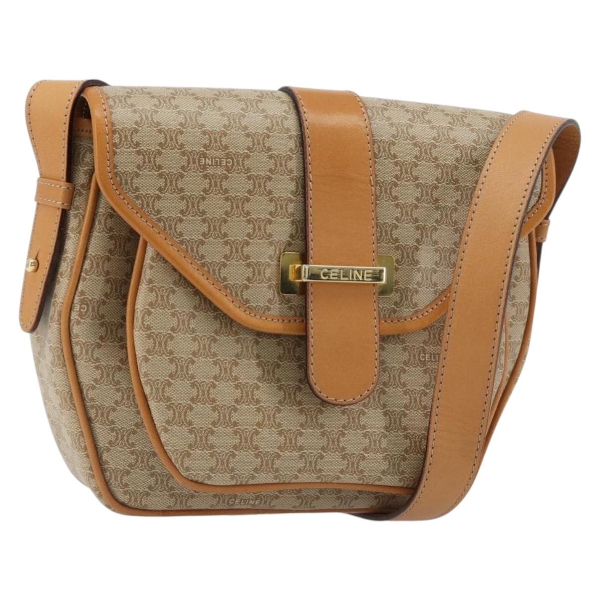 CELINE Macadam Canvas Shoulder Bag PVC Beige Gold Auth 185263
