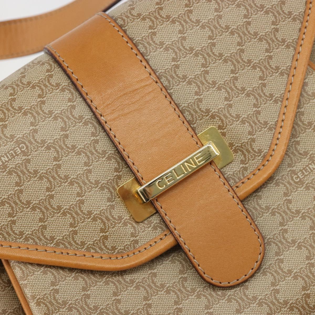 CELINE Macadam Canvas Shoulder Bag PVC Beige Gold Auth 185263