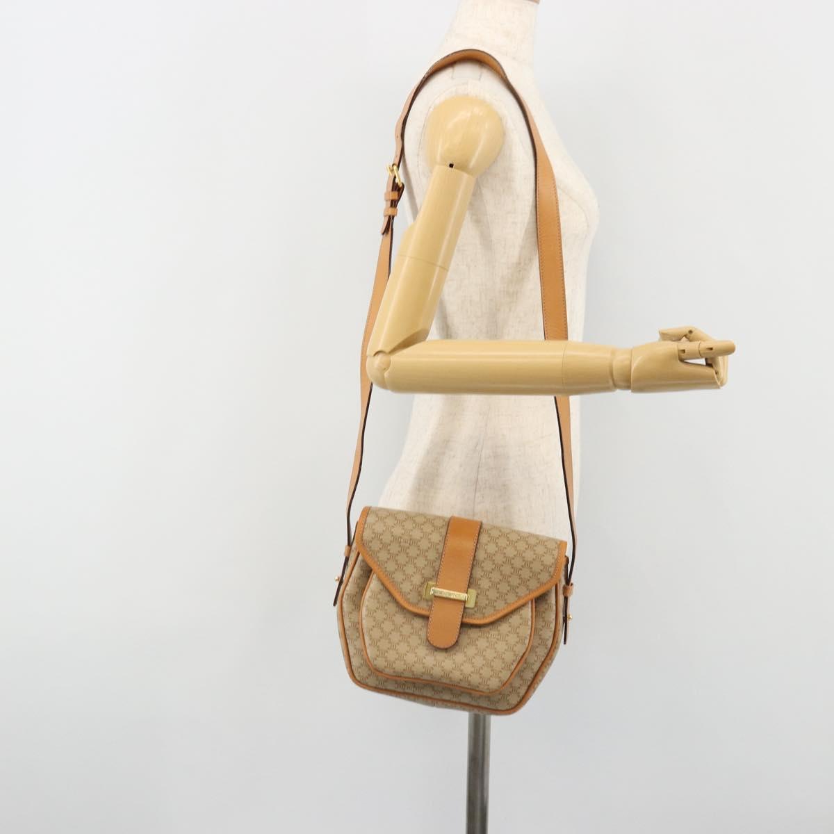 CELINE Macadam Canvas Shoulder Bag PVC Beige Gold Auth 185263