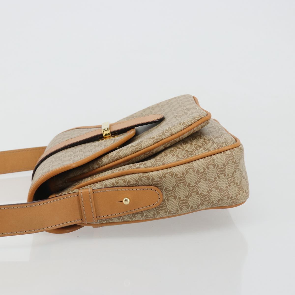 CELINE Macadam Canvas Shoulder Bag PVC Beige Gold Auth 185263