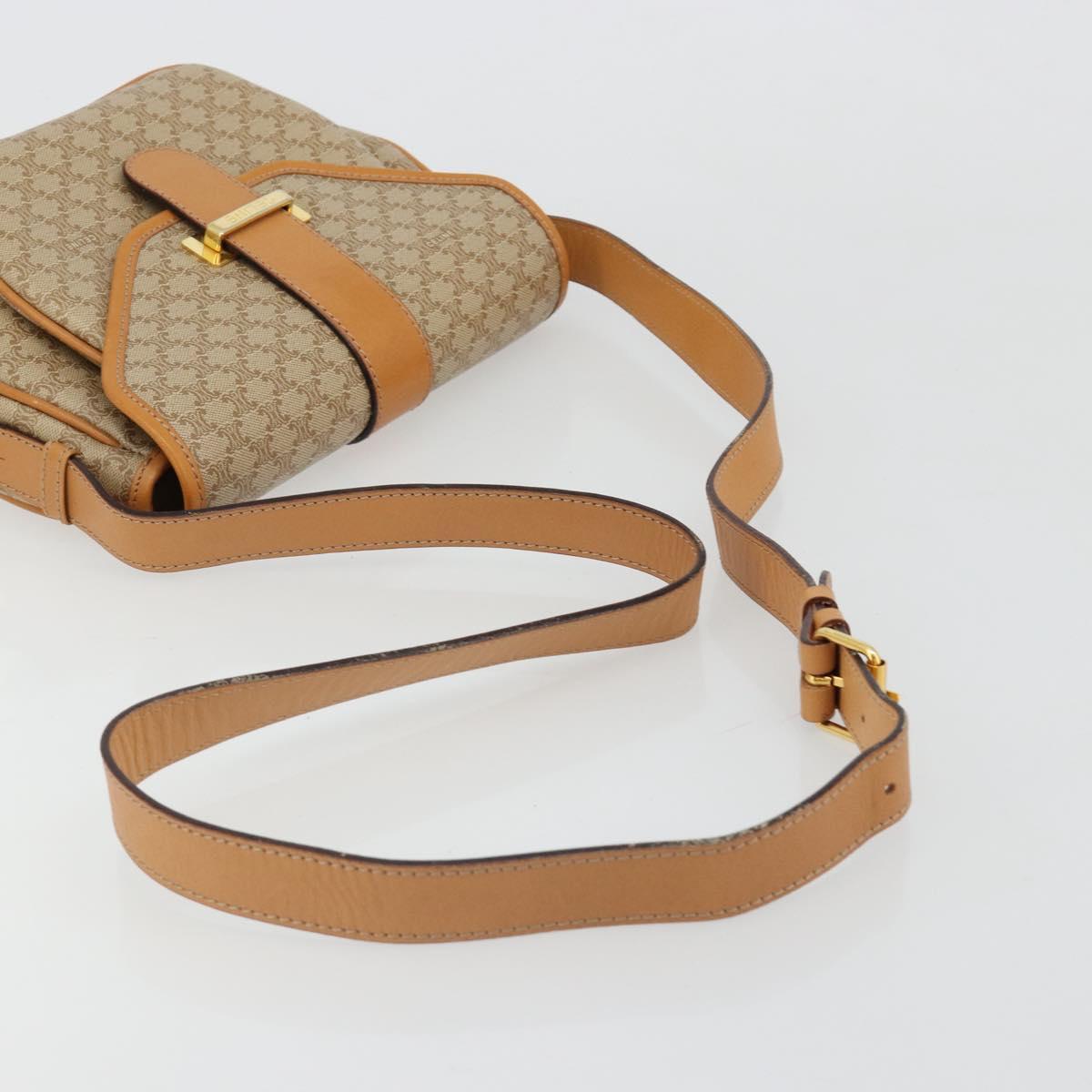 CELINE Macadam Canvas Shoulder Bag PVC Beige Gold Auth 185263