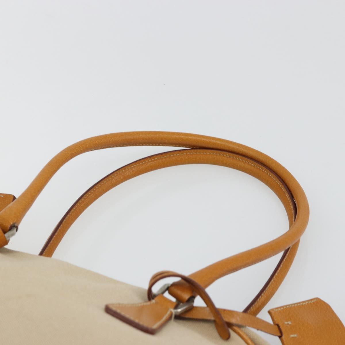 PRADA Hand Bag Canvas Beige Silver Auth 185265