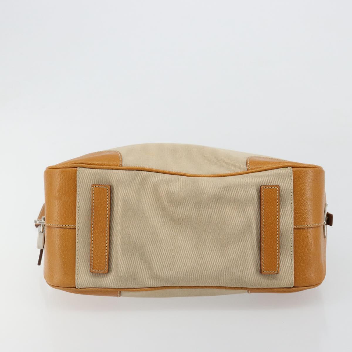 PRADA Hand Bag Canvas Beige Silver Auth 185265