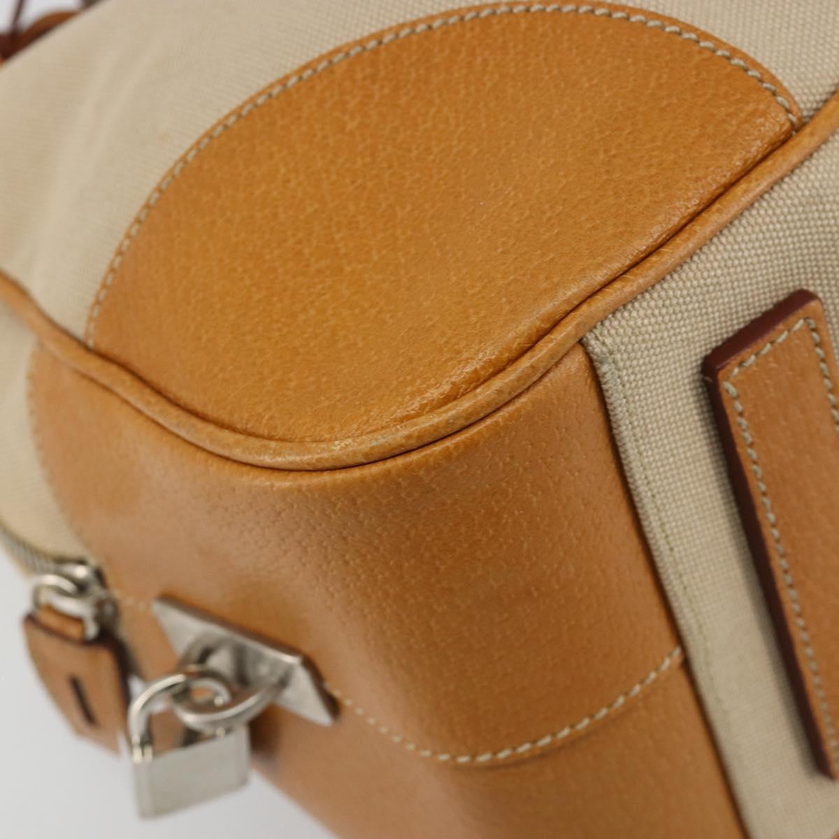PRADA Hand Bag Canvas Beige Silver Auth 185265