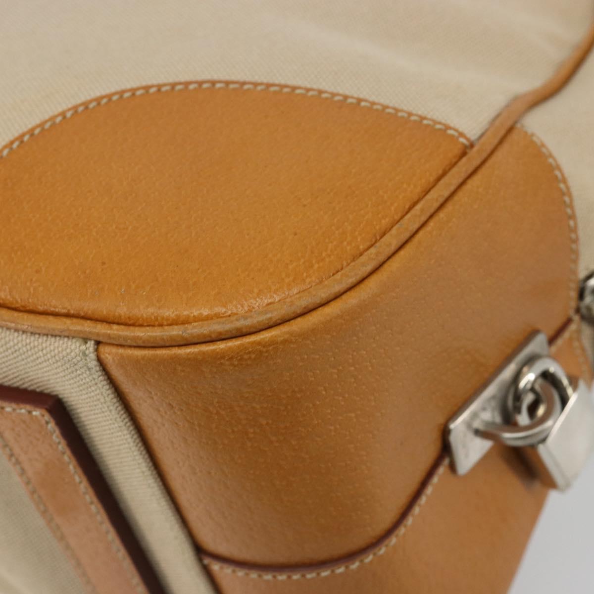 PRADA Hand Bag Canvas Beige Silver Auth 185265