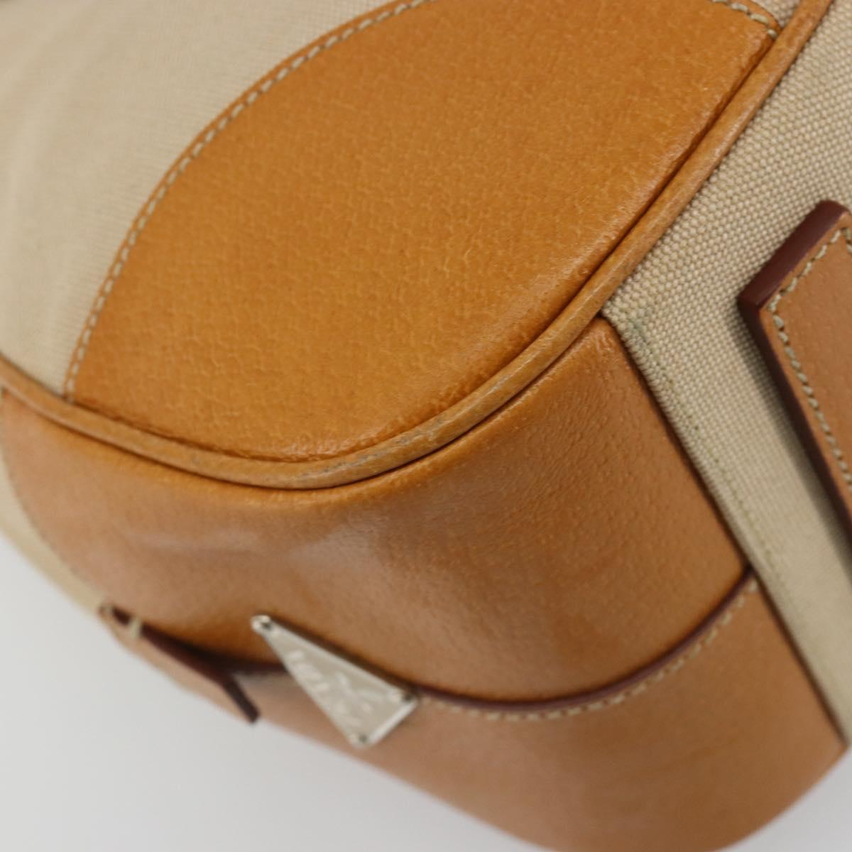 PRADA Hand Bag Canvas Beige Silver Auth 185265