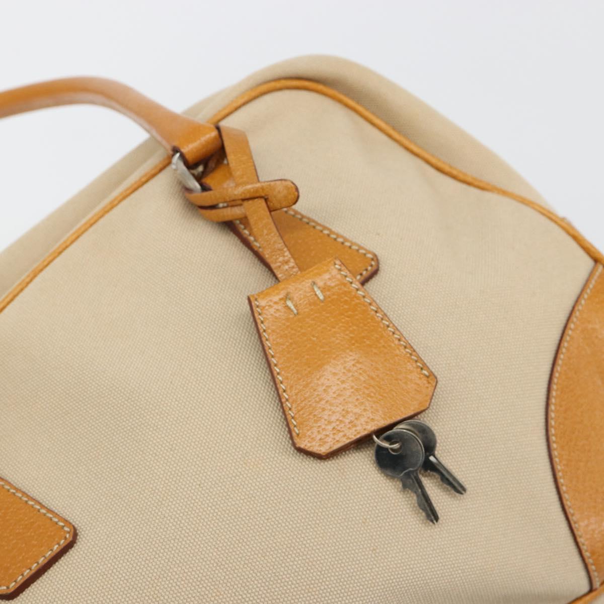PRADA Hand Bag Canvas Beige Silver Auth 185265