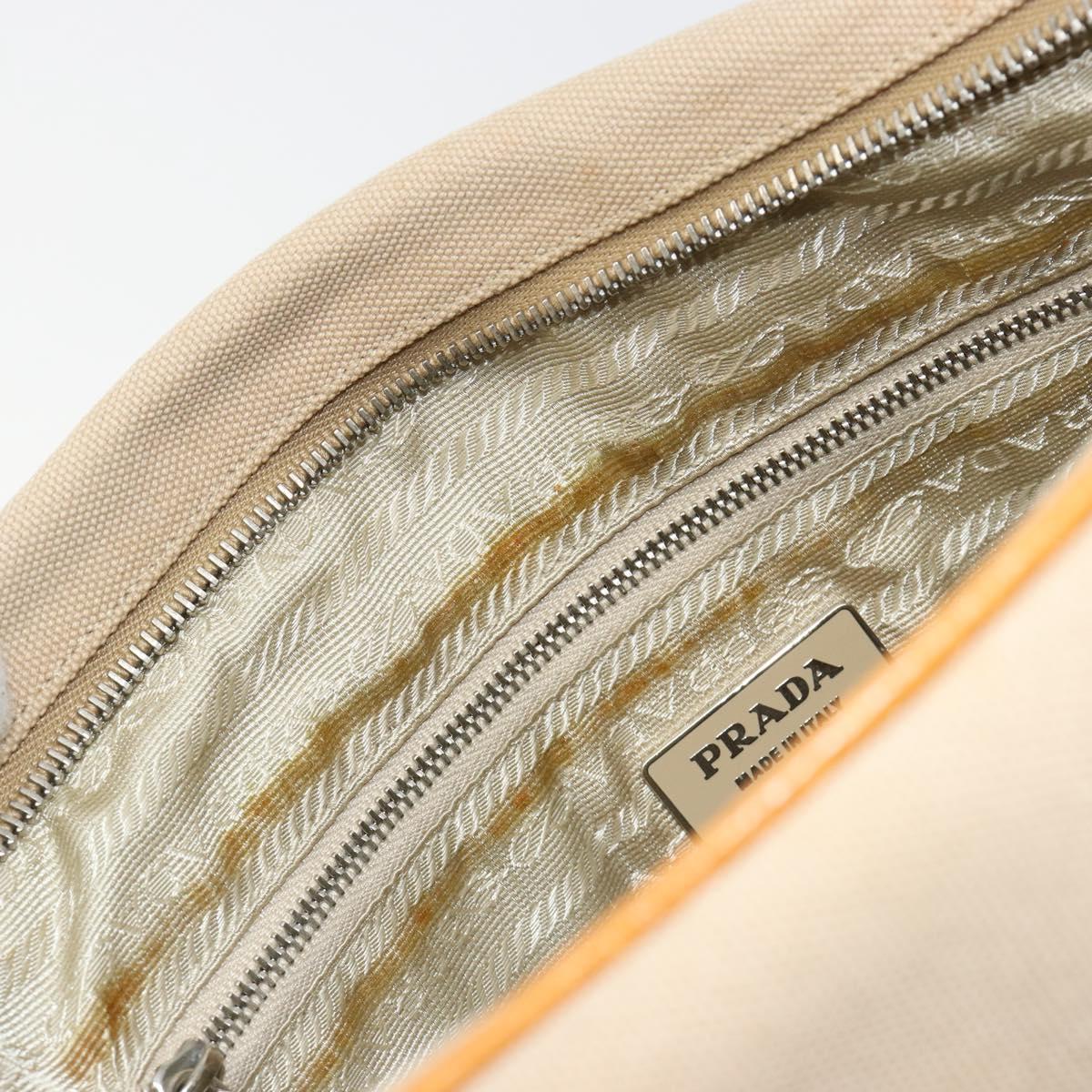 PRADA Hand Bag Canvas Beige Silver Auth 185265