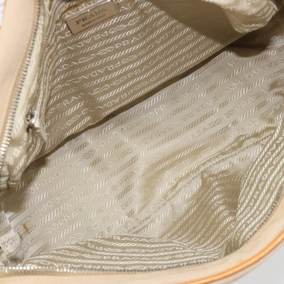 PRADA Hand Bag Canvas Beige Silver Auth 185265